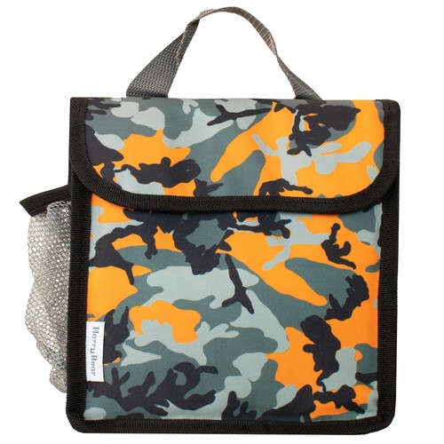 Camouflage Backpack & Lunch Bag Set Kids Boys Bookbag Rucksack Lunchbox Orange - Picture 7 of 7