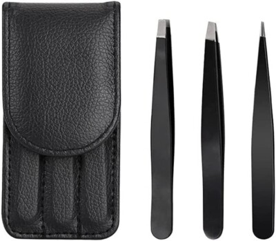 3PCS Tweezers Set Professional Stainless Steel Eyebrow Hair Pluckers with Case