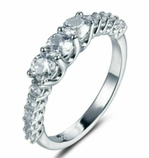 3-STONE 925 STERLING SILVER CZ WOMEN'S ENGAGEMENT RING WEDDING RING BAND SS775