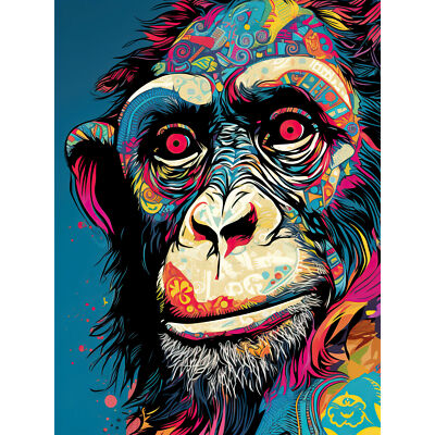 Schimpanse Gemälde lebendiges psychedelisches Muster Portrait modern riesiges Kunst Poster