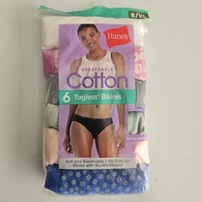New Women's Pack Of 6 Hanes Bikini Panties Size 8/XL Breathable 100 Cotton