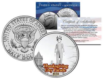 UNCLE SAM 1938 BALLOON NYC Thanksgiving Day Parade Genuine JFK U.S. Half Dollar