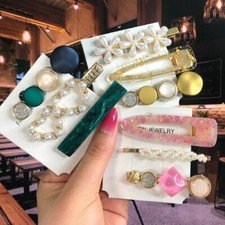 Hair Clips Set Pearl Crystal Acrylic Geometric Barrettes Hairpin Accessories