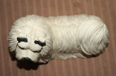 Vintage Sandicast Maltese Dog Doorstop Figurine 1987 Signed Sandra