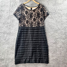 New MILLERS Womens Dress Size 14 Black Beige Stretch Knit Lace Top Pleated Skirt