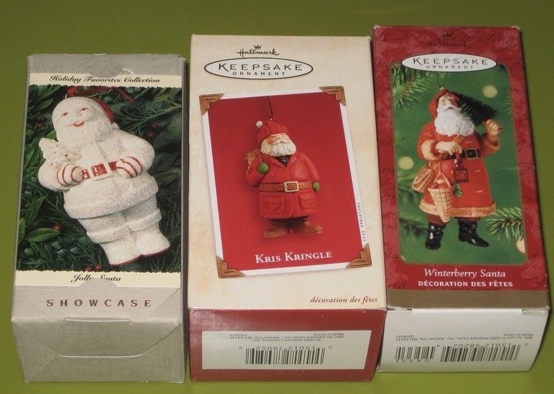 3 HALLMARK SANTA Ornaments:Showcase Jolly Santa, Kris Kringle, Winterberry Santa