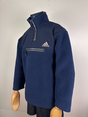 Vintage Adidas Teddy Sherpa Fleece Quarter Zip Jacket Blue Size M