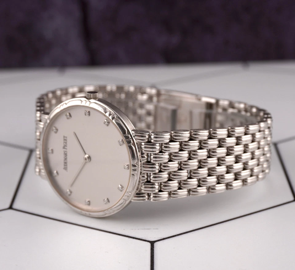 Audemars Piguet 31mm 18K Oro Bianco Fabbrica Diamante Quadrante Argento Orologio - Immagine 3 di 4