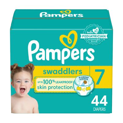 Pampers Swaddlers Size 7 White Diapers 100 Leakproof Protection Hypoallergenic