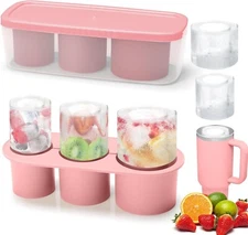Stanley Cup Ice Mold 40 oz 30 oz Silicone Ice Cube Tray With Lid, 3 Pcs(Pink)