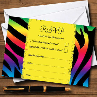 Heller Zebramuster bunt personalisiert Hochzeit oder Party RSVP Karten
