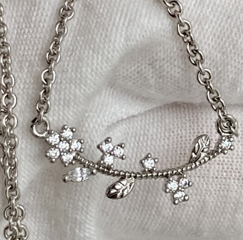 Kennth Jay Lane Necklace CZ Sideways Flower Pendant Necklace Silver Tone 16” KJL - Picture 2 of 24