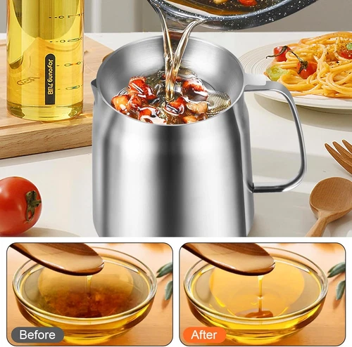 1.5L/2L Oil Filter Pot with Strainer and Frying Basket 304 Stainless Steel Oiler - Picture 9 of 33
