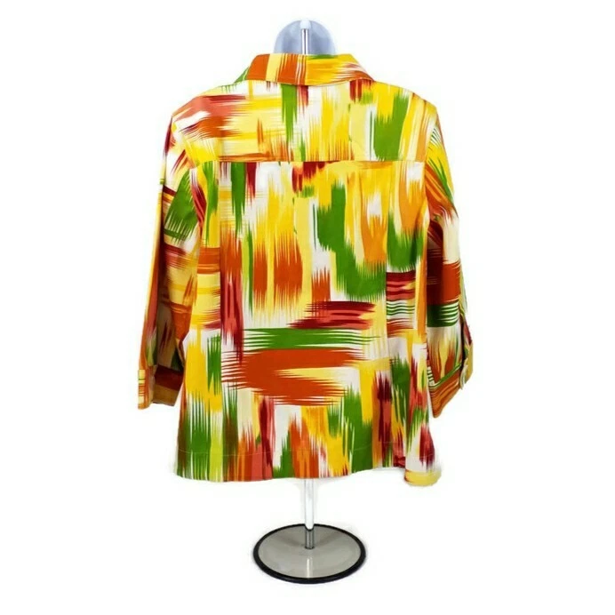 Chaqueta CJ Banks Multicolor Naranja Verde Manga 3/4 Botón Frontal Mujer 1X Nueva con Etiquetas Foto 4 de 4