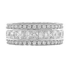 Colorado: 5.8ct Ice on Fire CZ 3 Row Stacked Silver Eternity Band Ring