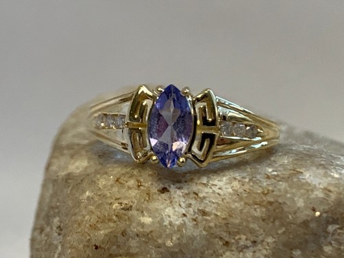 14K Yellow Gold Ring 3.3g Fine Jewelry Sz 6.75 Band Purple Stone Diamond Accent - Picture 2 of 18