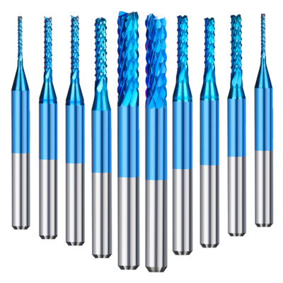 10Pcs Schaftfräser-Satz CNC Fräser für Holz PVC Aluminium 1/8'' Nano Blue