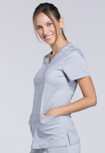 Cherokee Workwear Scrubs Mock Wrap Top WW610 GRY Grey Free Shipping - Picture 4 of 5
