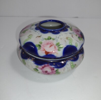 Vintage Porcelain Hair Receiver Victorian Style Hand Painted Vanity Oddity 