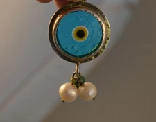 Handcrafted Sterling Turquoise Amulet Pendant Pearls - Evil Eye Protection Luck