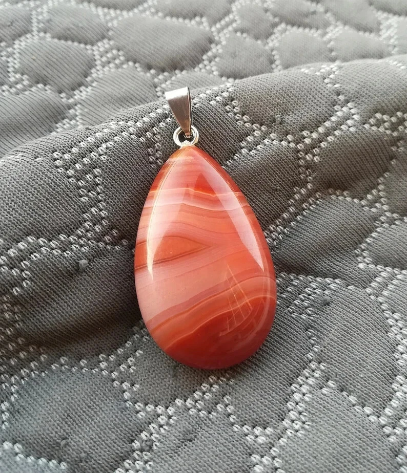 CIONDOLO AGATA STRIATA GOCCIA E ARGENTO 925 CIONDOLI DAINTY BAIL PIETRA NATURALE - Immagine 3 di 4