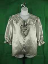 Plus Size Blouse 2X Silver Ruffled Front 3/4 Sleeves SQUARE UP FASHIONS New