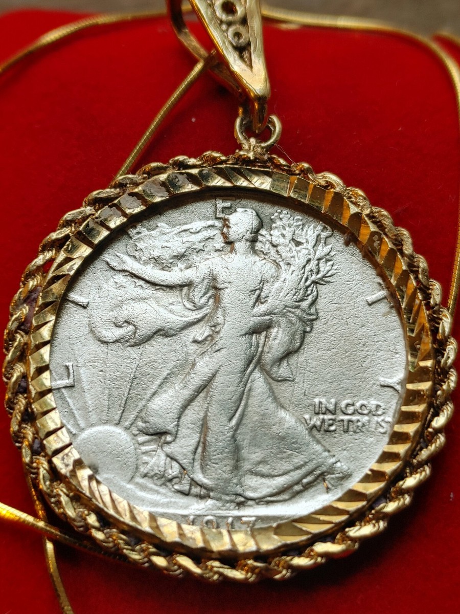Walking Liberty Silver Dollar Coin Holder Necklace Rare 1917