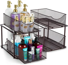 2 Sets of 2 Tier Metal under Sink Organizer for Bathroom, Kitchen, Strong Steel