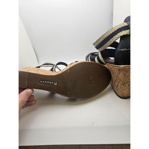 Womens Sperry wedge heel sandals navy blue and gold stripped size 7.5m - Picture 6 of 8