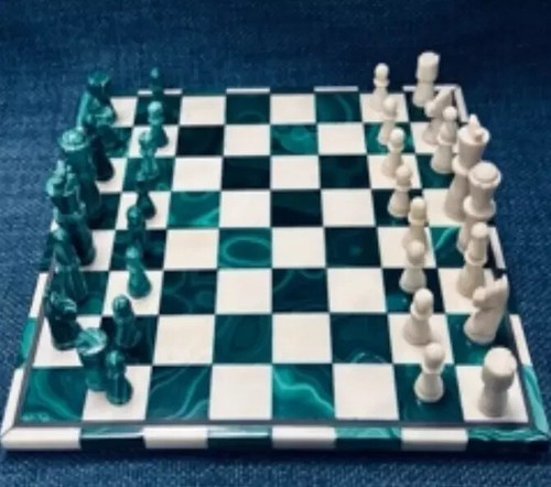 Malachite and Marble Chess Set, Chess Set With Board, Chess Game, Antique Chess - Picture 3 of 6