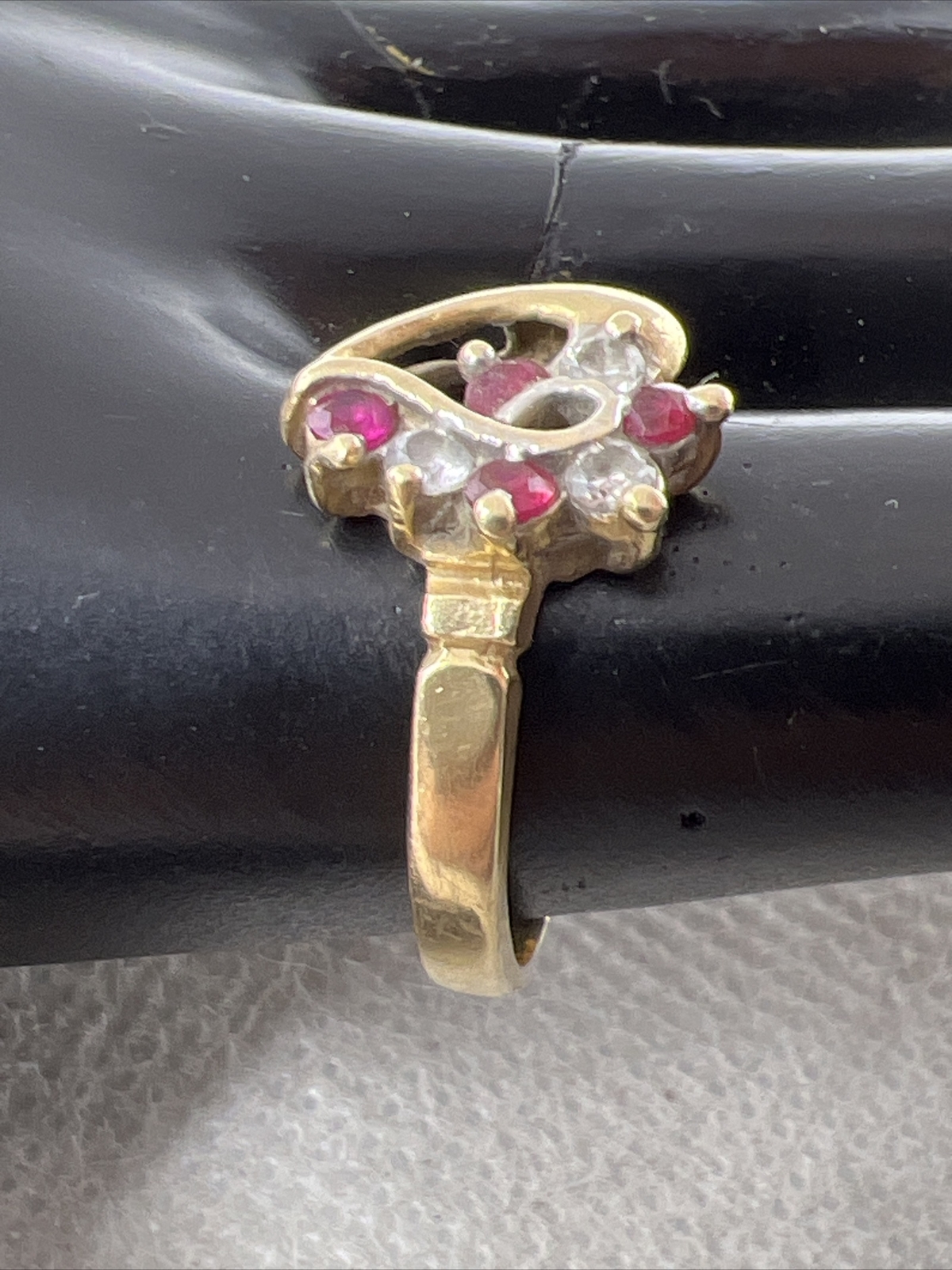 CUTE Solid 14K Yellow Gold Created Ruby & White C… - image 9