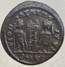 Ancient Roman Coin Emperor Constantine II 330-336AD 2 Soldiers Gloria Exercitas