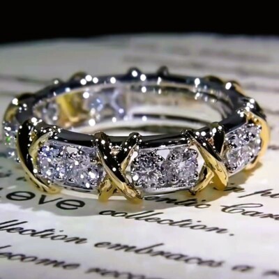Damen-Ring 925er Silber Zirkonia 750er Gold Verlobungsring Bandring Versilbert