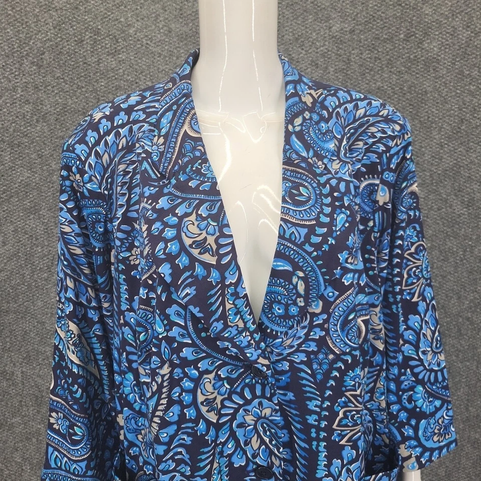 Chaqueta Blazer Joan Rivers Paisley Jersey Tejido Manga 3/4 Bolsillos Talla Grande 3X Azul Foto 4 de 4