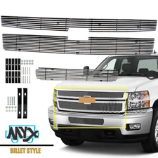 Fits 2011-2014 Chevy Silverado 2500HD/3500HD Billet Grille Chrome Grill Combo