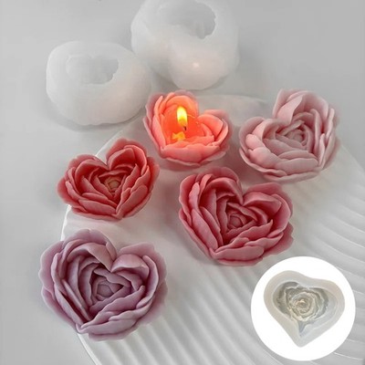 Rose Mold DIY Heart Shaped Roses Aromatherapy Candle Epoxy Resin Plaster Mould S