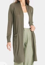 A New Day Cardigan Women Open Front Long-Sleeve Duster Longline Ribbed M Olive