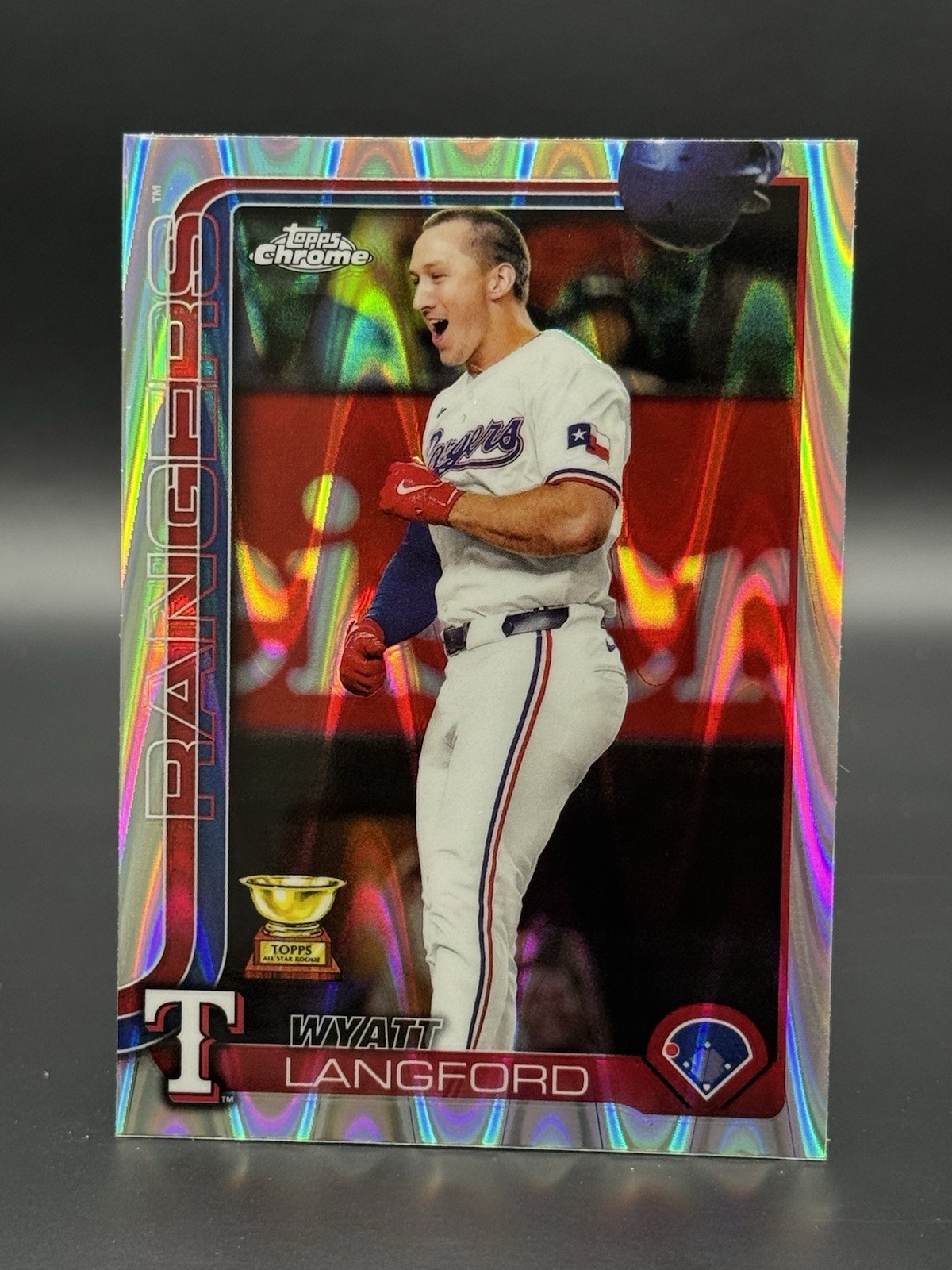 2025 Topps Chrome Wyatt Langford #68 Raywave R efractor Texas Rangers