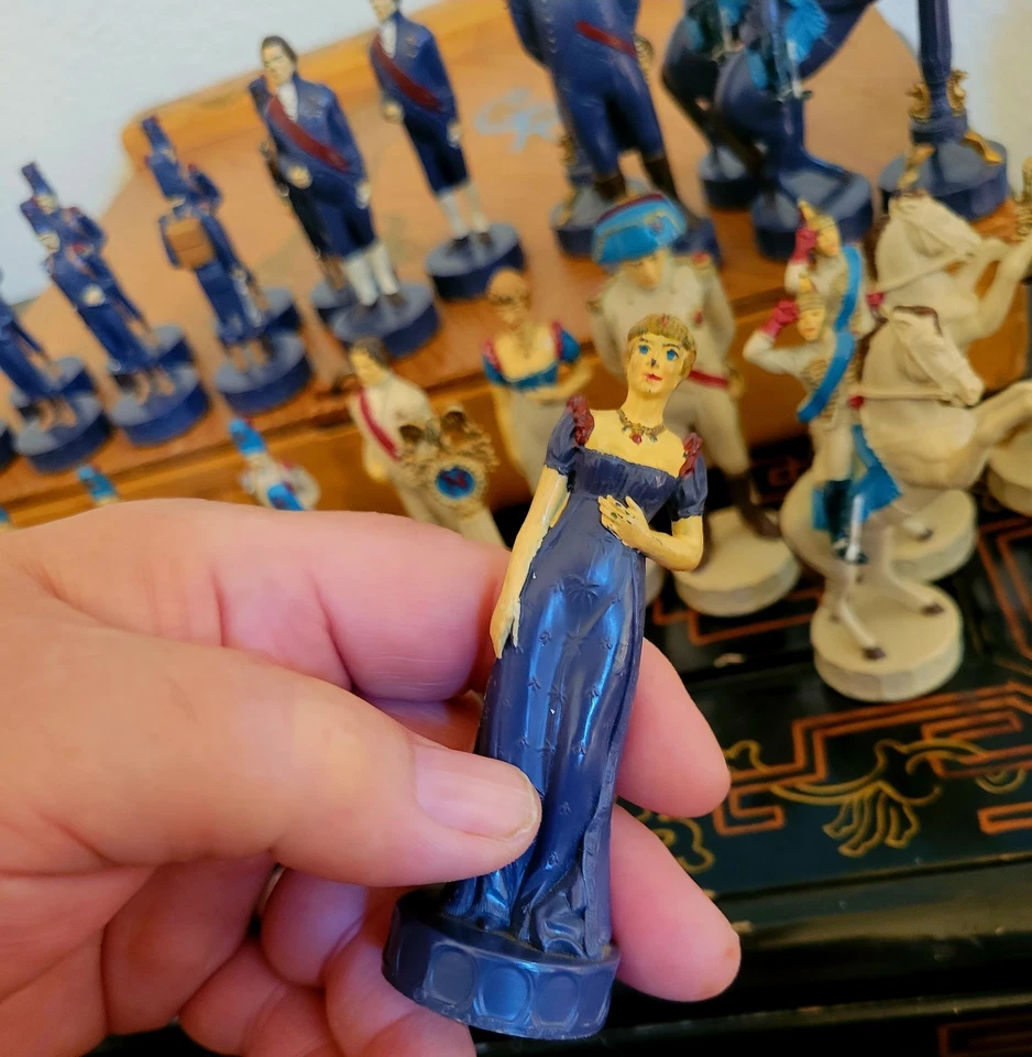 Napoleon Bonaparte Hand Painted Chessmen Chess Set 4.25" King Wood Storage Box! - Image 2 of 4