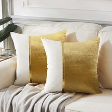 Decorative Velvet Throw Pillow Covers 2 Pack 18x18 Inch Gold/White