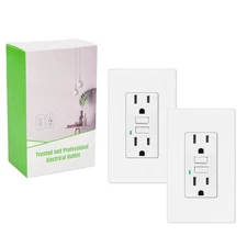 GFCI Outlet 15A WR TR LED Indicator ETL Listed Wall Plate Included White Home ×2