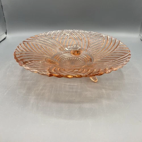 Anchor Hocking Pink Depression Glass Prismatic Swirl Footed 10” Bowl Vintage