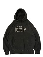 Vintage 90s GAP Arch Logo Pullover Hoodie Faded Black Made in Korea Size Small