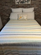 KAS ROOM GRETA King Duvet Cover BOHO 110” X 96” Yellow Blue Stripped Bed Cover