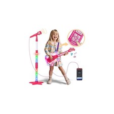 Kids Guitar and Microphone Set, Microphone with Stand and Color Light Adjustable