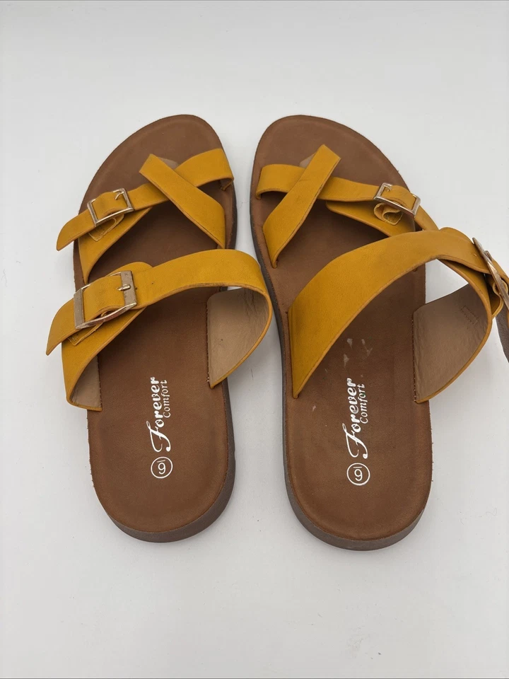 Forever Comfort Yellow Flip Flops Made In China Size 6 - Image 2 of 4