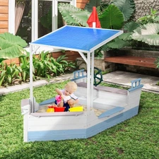 Outsunny Wooden Sandbox with UV-resistant Canopy w/ Bench Seats