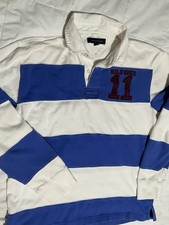 Men's Medium Tommy Hilfiger Vintage Rugby Shirt 90's Blue White Color Block