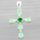 Cross Simulated Emerald Green Fire Opal Silver Filled Jewelry Necklace Pendant
