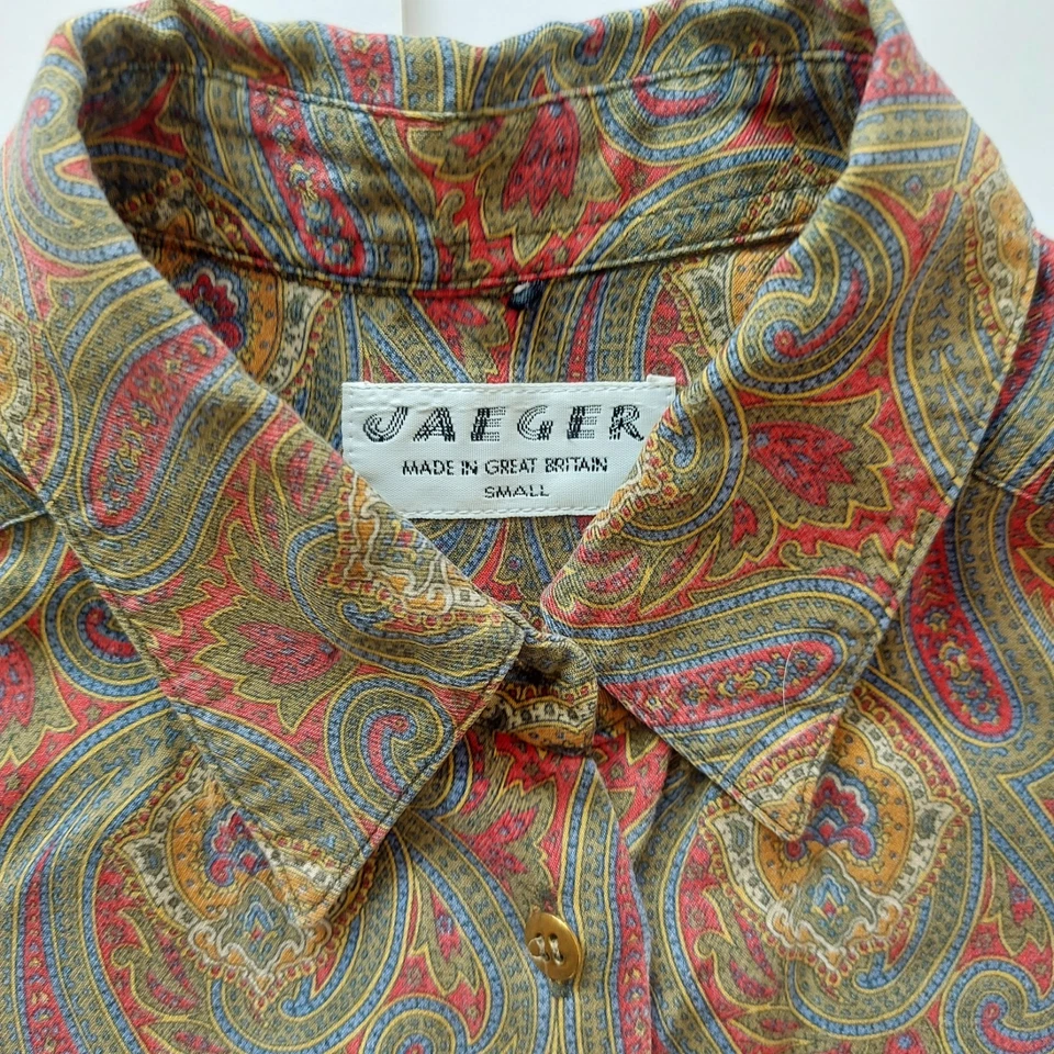 Blusa Camisa Jaeger Vintage Talla Pequeña Patrón Paisley Hecha en Inglaterra Foto 2 de 4